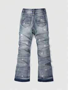 ROMWE MEN Quần Jeans Denim Nam Đa Năng Có Túi Đính Đá Rhinestone Trang Trí Thường Ngày - Màu xanh lam - Xem 2