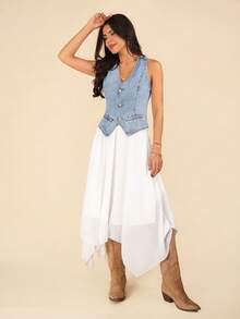 Coeurva 不對稱下擺素色半身裙 - 白色 - 查看 2