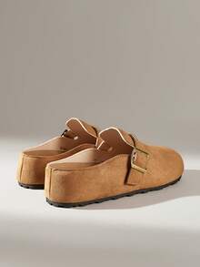 Solecia Women's Solid Color Metal Buckle Design Flat Shoes For Christmas - Khaki - View 5