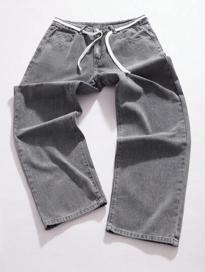 StoneGrade Men Loose Fit Drawstring Waist Wide Leg Jeans