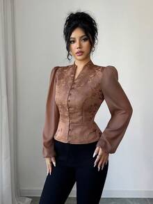 Elenzga Women's Winter Blouse, Textured Fabric Patchwork Elegant Top, Suitable For Christmas, Halloween, New Year, Thanksgiving, Teacher's Day