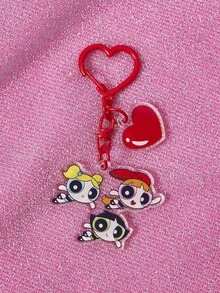 THE POWERPUFF GIRLS X SHEIN Blossom, Bubbles, Buttercup Pattern Acrylic Keychain, Bag Accessory, Cute Powerpuff Girls Charm, Gift For Powerpuff Girls Fans - Red - View 3