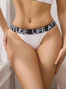 Women's Simple Letter Webbing Low-Waist G-String Bridallingerie - White - View 5