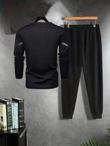 Gym Rark Men's Sports Suit, Long Sleeve Long Pants, Outdoor, Running Gym Set Workout Set - Black - View 2