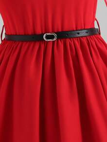 SHEIN ChillGRL 1pc Tween Girls' Long Sleeve Colorblock Ruffle Collar Fashion Dress - Burgundy - View 3