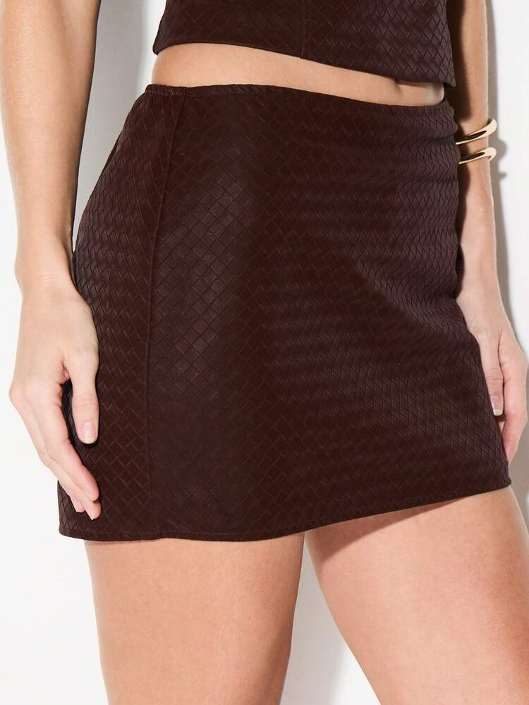 KIZN ジッパー付き ハイウエスト テクスチャー ミニスカート、秋冬のナイトアウト、クラブパーティーなどに