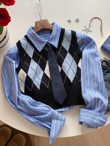 Comfortcana Argyle Pattern V Neck Sweater Vest