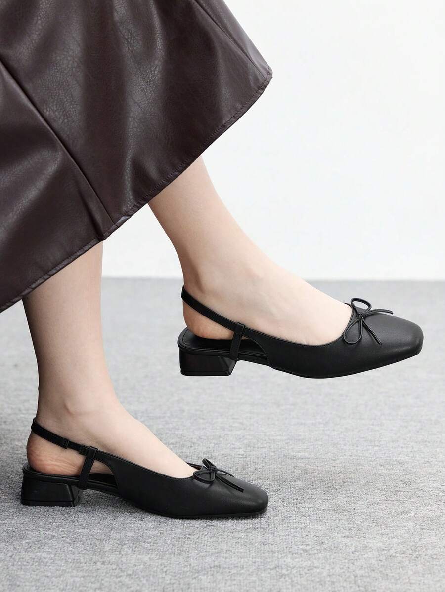 CUCCOO BIZCHIC Giày bệt mũi kín họa tiết nơ đi làm tiện dụng cho nữ - màu đen - Xem 1