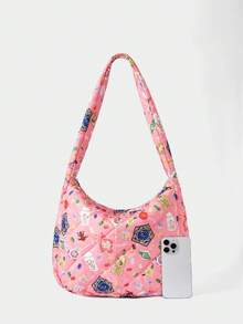 HARRY POTTER X SHEIN Túi Tote Họa Tiết Chần Bông, Túi Đeo Vai Y2K Màu Pastel Mềm Mại Dùng Đi Học & Hàng Ngày, Túi Xách Tay Cỡ Lớn Dễ Thương Thường Ngày - Màu Hồng baby - Xem 3