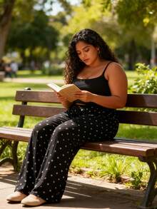 Pantalones de mujer Polka dot pantalones de pierna ancha de las mujeres de verano delgado recto pequeño perezoso caminar protector solar de seda de hielo Yamamoto pantalones - Negro - Ver 2