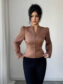 Elenzga Women's Winter Blouse, Textured Fabric Patchwork Elegant Top, Suitable For Christmas, Halloween, New Year, Thanksgiving, Teacher's Day