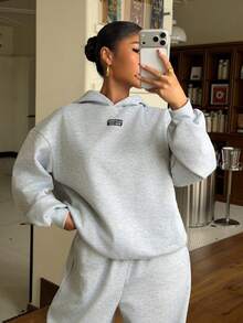 Muchica Bộ áo hoodie dệt kim màu xám nhạt dành cho nữ - Màu Xám nhạt - Xem 3