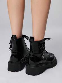 ROMWE 休闲街头风厚底纯色女式踝靴 - 黑色 - 查看 5