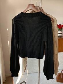 Comfortcana Cárdigan de punto acanalado con botones, cuello en V, mangas largas, suelto y casual, para otoño e invierno - Negro - Ver 2