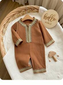 Bộ đồ liền thân màu kaki và ruy băng vàng đáng yêu cho bé trai sơ sinh - màu nâu - Xem 7