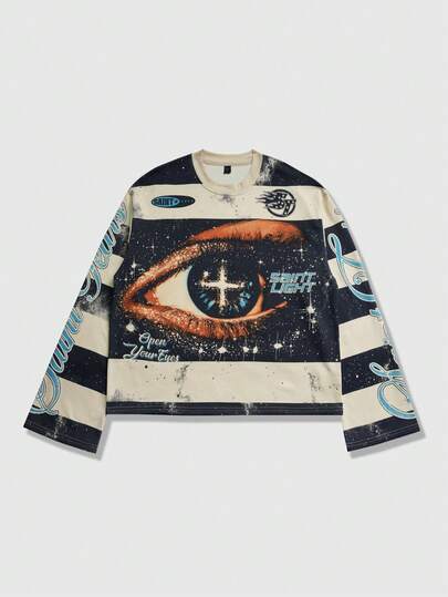 Unisex Lässig Rundhals Bedrucktes T-Shirt, Paar Passende Street Style Langarm Top, Frühling/Herbst