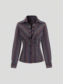 Jeanoix Cămașă casual cu mânecă lungă, cu dungi, potrivită pentru naveta în toamnă