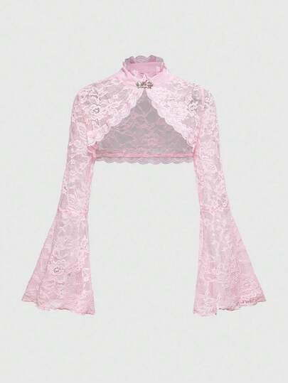 Goth Cardigan in pizzo gotico oversize con maniche a zampa, versatile