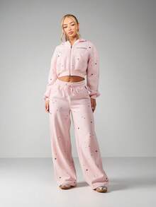 Missguided x Playboy 宽松版型抽绳运动裤，饰有散点图案和文字图案，适合日常休闲穿着。 - 淺粉色 - 查看 4