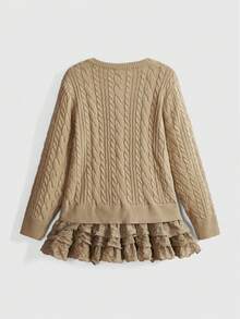 ROMWE Áo len dệt kim nơ viền ren cổ điển Fairycore, màu be, áo len chui đầu cỡ lớn dành cho nữ, phong cách cổ điển thanh lịch thường ngày thu/đông - màu nâu - Xem 2