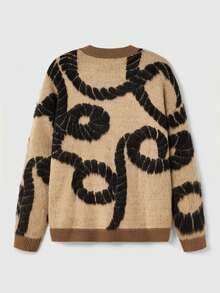 EASEVO Manfinity Brand - Men's New Loose Casual Comfortable Pullover Sweater Men's Knit Floral Men Knit Brown Sweater Men Men's Fall Collection - Coffee Brown - View 7