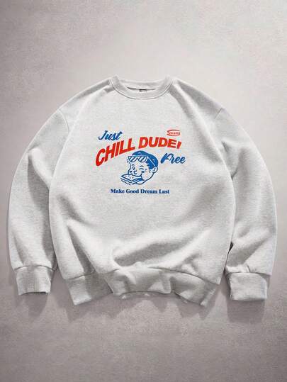 StoneGrade 男士宽松字母印花圆领长袖休闲运动衫外出圆领浅灰色图案运动衫，适合朋友、丈夫、男朋友的礼物，适合秋冬