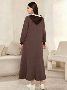 Modelyn 纽约字母印花时尚女式插肩袖连帽长裙，春秋季 - 彩色 - 查看 2