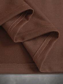 STYNVO Tricou din jerseu casual, cu mânecă scurtă, cu gât rotund, imprimat cu litere, îmbrăcăminte de stradă, cadou pentru iubit - cafea maro - Vizualizare 4