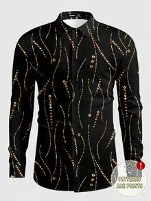 Manfinity AFTRDRK 男士亮片印花长袖衬衫，适合派对和外出穿着 - 黑色 - 查看 1