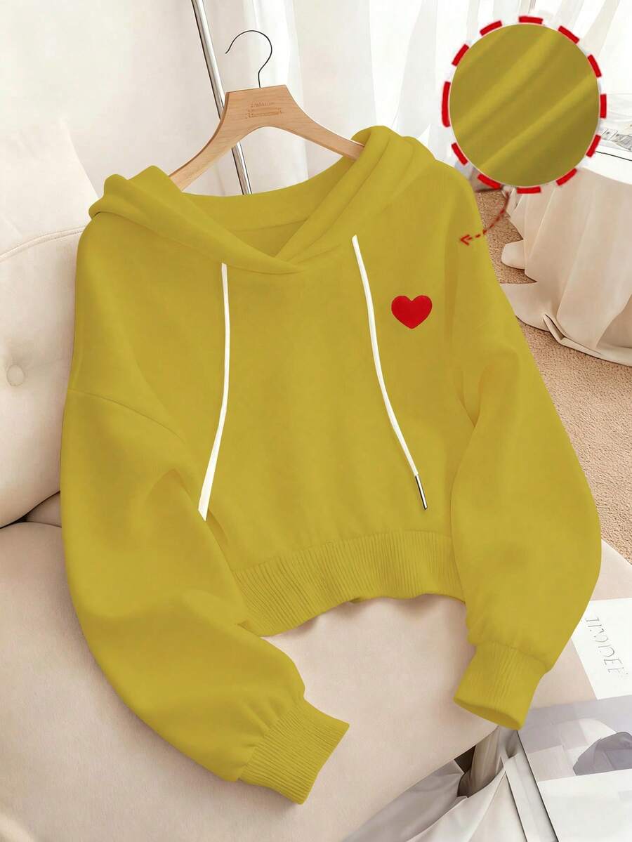 GlowEve Women's Casual Heart Print Drawstring Sweatshirt - Mustard Yellow - View 1