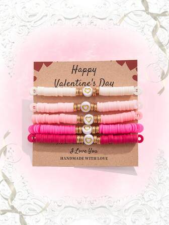 Kawaii Set de 7 piezas con colgante con forma de corazón y pulsera con abecedario de cuentas de estilo dulce y lindo para uso diario de mujeres, regalo para el Día de San Valentín, la , mamá, madre, Día de la Madre