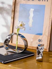 Cirelle 1件，轻奢抽象几何陶瓷花瓶装饰，适用于现代办公室、客厅酒柜、家居创意装饰、摆件、花瓶插放，北欧风格 - 銀色 - 查看 2