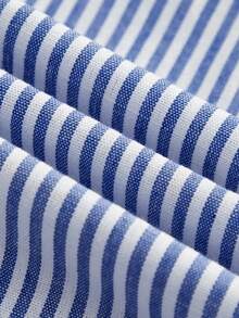 lacRébo Women's Striped Drop Shoulder All-Over Print Long Sleeve Comfortable Pajama Set - Blue and White - View 8