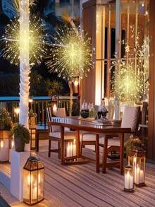 5Pcs/4Pcs/1Pc Suspended Solar Garden Fireworks Light, 8-Mode, LED Outdoor Decorative Light, Warm White Light, Suitable For Courtyard, Eaves, Halloween, Christmas Party Decoration - Warm white light - View 10