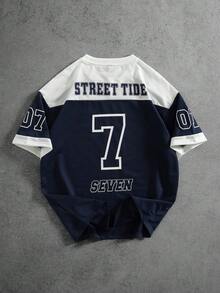 PAVTROS 男士休闲简约圆领赛车 T 恤，日常穿着冰球球衣男士街头服装球衣 - 寶藍色 - 查看 2