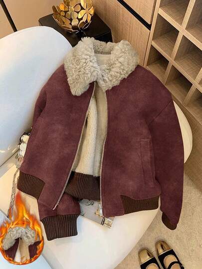 Franclia Chaqueta de mujer casual y elegante con cuello esponjoso y acolchado, para otoño/invierno