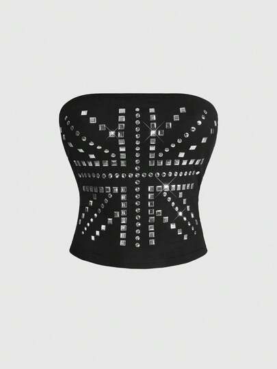 Grunge Punk Débardeur court vintage punk avec motif Union Jack et clous