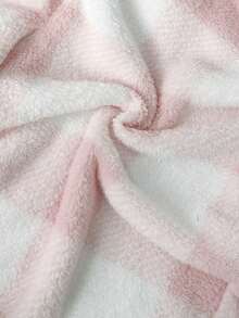 SHEIN EZwear 格子毛边拉链连帽外套，女士秋冬休闲装，秋季女装，女士冬季居家办公粉白保暖粉色外套 - 淺粉色 - 查看 7