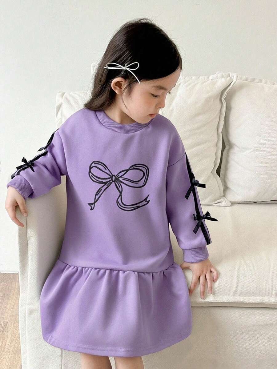 Genkimix Kids Váy công chúa trang trí nơ tay dài thanh lịch cho bé gái - Màu tím - Xem 1