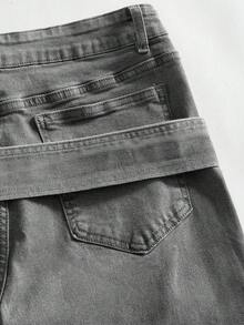 ROMWE MEN Street Life Quần Jeans Denim Nam Co Giãn, Dáng Rộng, Viền Xỉn, Thoải Mái, Thường Ngày, Đi Làm Hàng Ngày - Xám - Xem 3