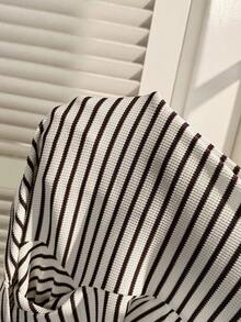 SHEIN 孕妇撞色条纹长袖休闲T恤 - 杏色 - 查看 7