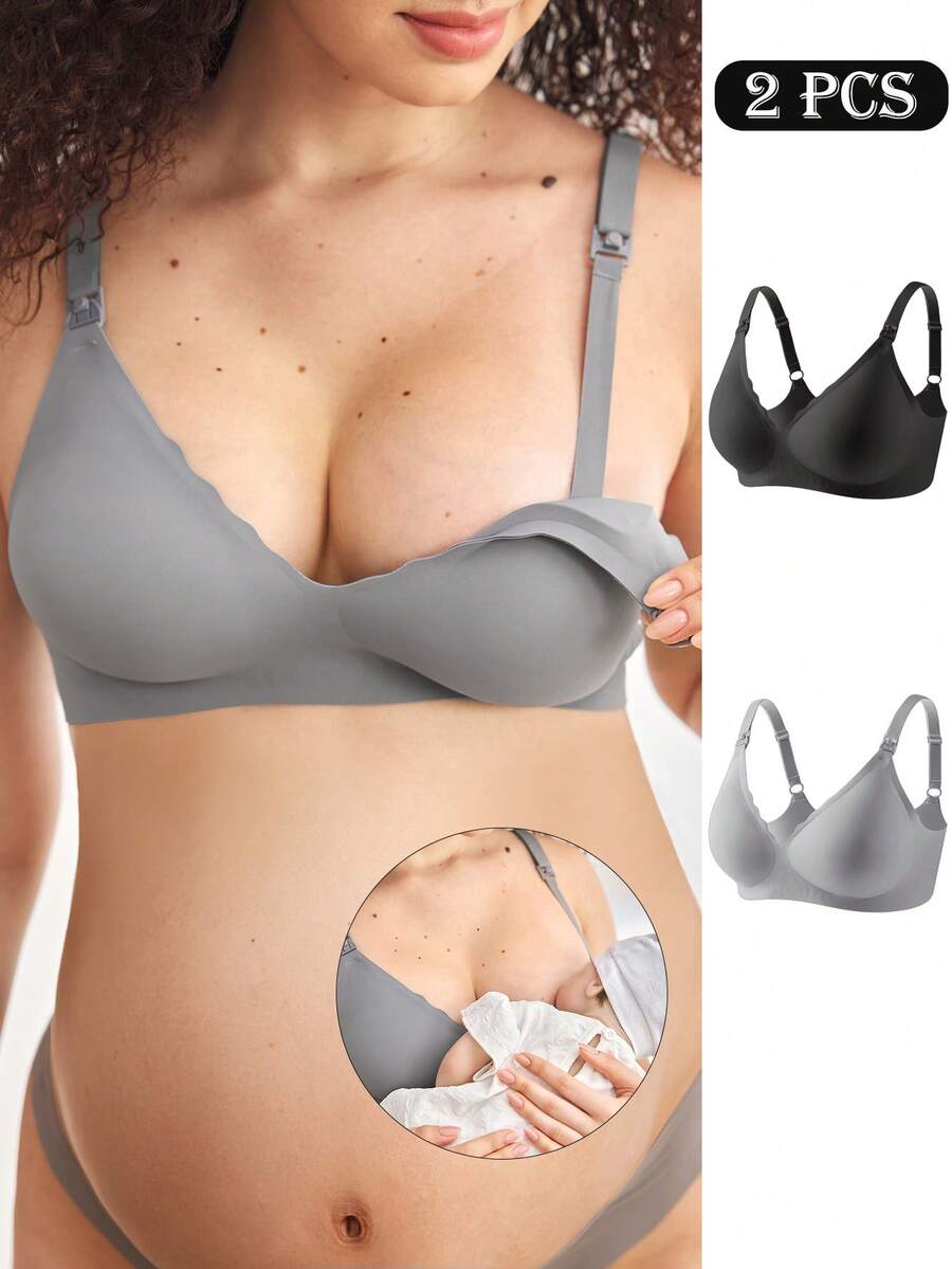 Moonlight&Mama 2pcs Maternity Solid Color Arched Nursing Comfortable Bras - Multicolor - View 1