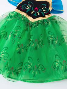 SHEIN Đầm công chúa tay bồng sang trọng thanh lịch cổ điển tinh tế cho bé gái phù hợp cho mùa xuân/hè, tiệc sinh nhật cho bé, chụp ảnh, công viên giải trí, lễ hội - màu xanh lá - Xem 4