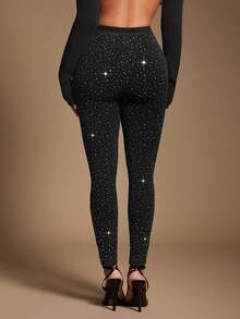 Radiana Quần legging nữ màu đen đính đá lấp lánh, co giãn cao, ôm sát, quyến rũ, thích hợp cho các buổi tiệc tùng, câu lạc bộ, lễ hội âm nhạc, Giáng sinh, Năm mới. - màu đen - Xem 2