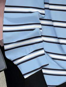 Manfinity Joysei Men's Blue Fresh Striped Polo Shirt, New Collegiate Style - Blue - View 3