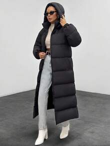 EURMUSE Solid Color, Drawstring Hooded, Winter Coats Hiking Black Casual - Black - View 4