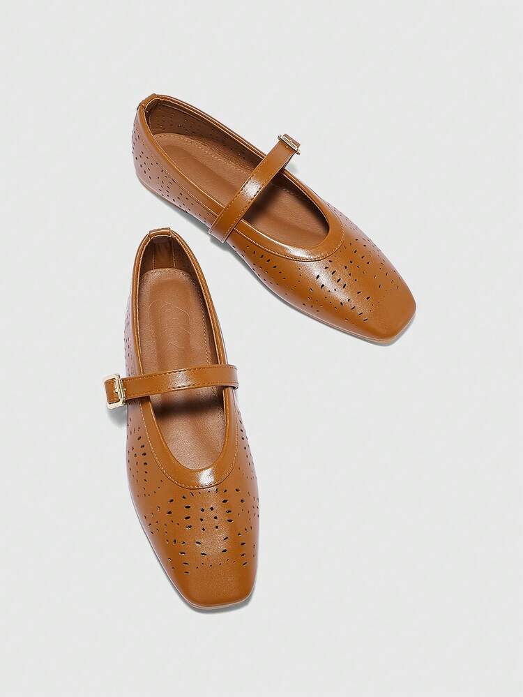 CUCCOO BIZCHIC Women's Square Toe Hollow Design Buckle Strap Casual Slip-On Shoes For Christmas