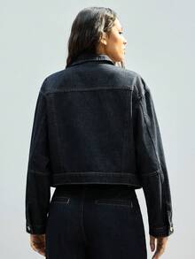 Maija 女士休闲通勤牛仔夹克，适合都市通勤、商务休闲、办公室穿着，也是圣诞节、新年派对和聚会的优雅之选，秋冬季穿着也同样合适。 - 深色水洗藍 - 查看 4
