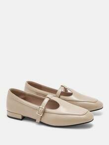 CUCCOO CURVES Women's Wide Fit Square Toe Flat Low Heel New Comfortable Versatile Mary Jane Shoes, Apricot Color, Plus Size, Lightweight Casual Commute For Christmas - Apricot - View 7