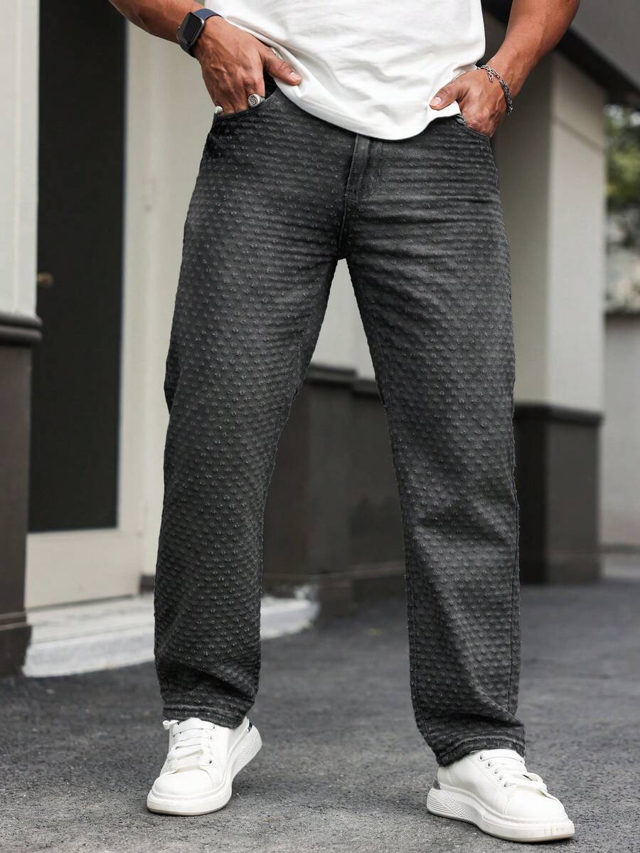 Manfinity Homme Men's Straight Leg Loose Casual Jeans With Pockets, Versatile - Black - View 1